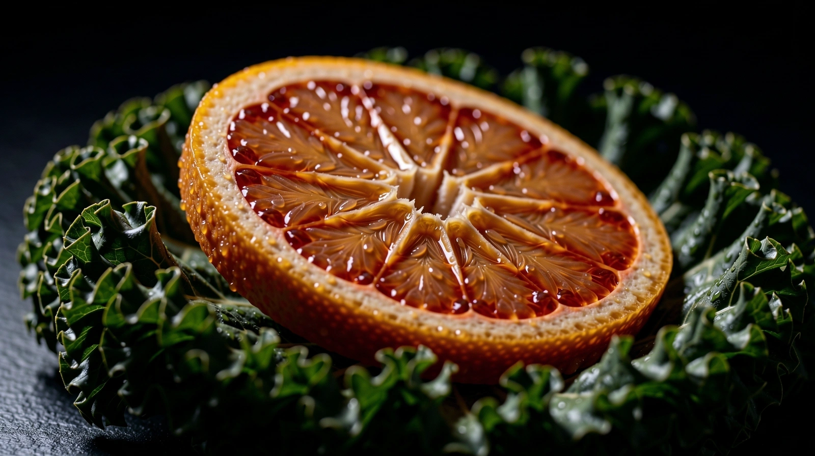 Texture di agrumi e kale in primo piano